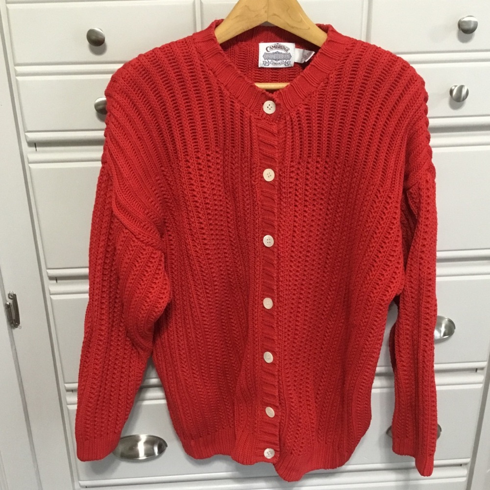 Vintage Cambridge Dry Goods Red Heavy Knit Button Up Cardigan Sweater L